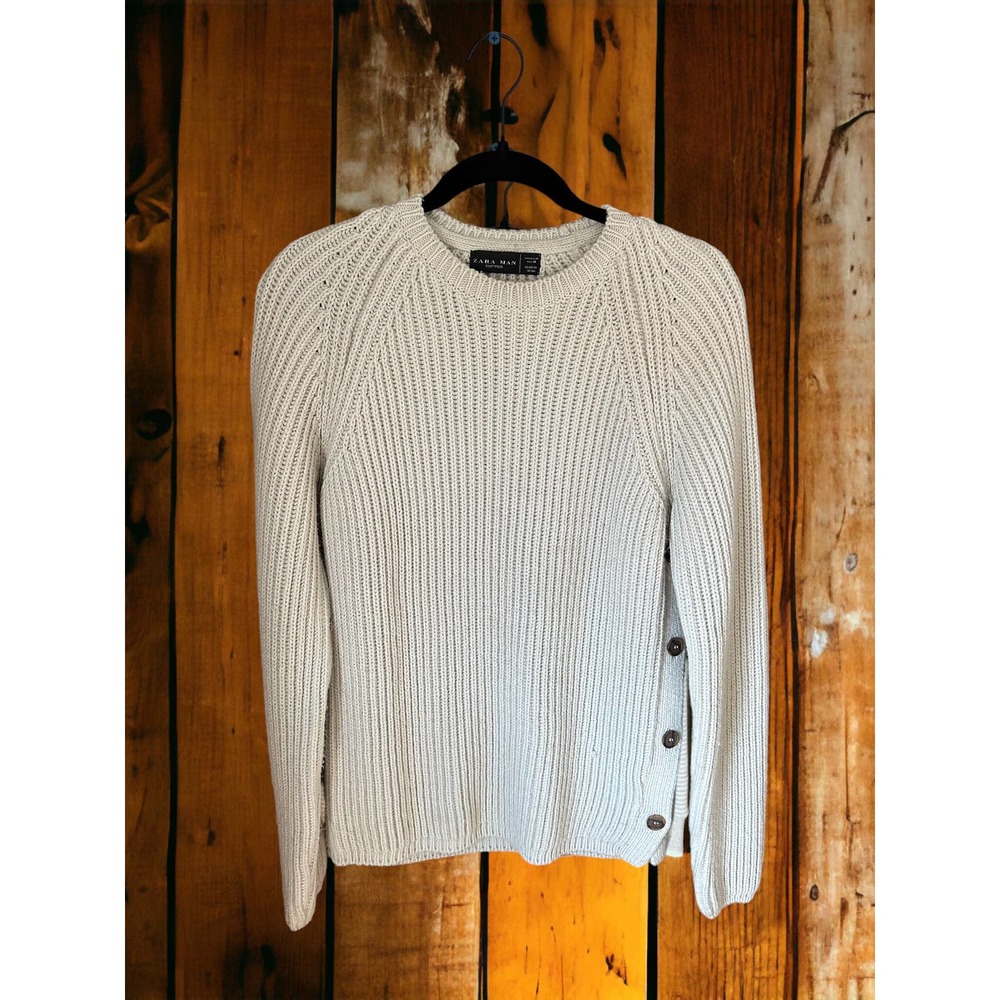 MEN’S ZARA MAN - Knitwear-Cream Color W/ Brown Buttons-SIZE US MEDIUM